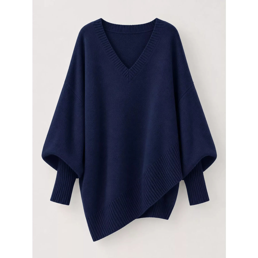 Full Size V-Neck Oversized Batwing Sleeve Sweater Plus Apparel and Accessories