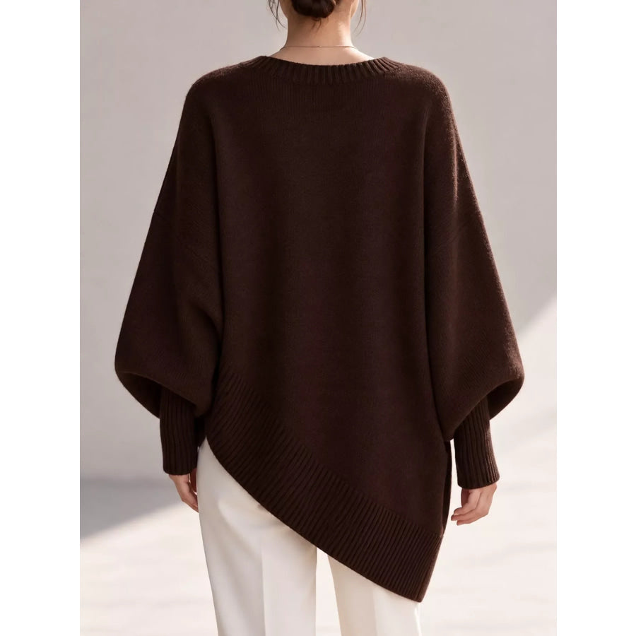 Full Size V-Neck Oversized Batwing Sleeve Sweater Plus Apparel and Accessories