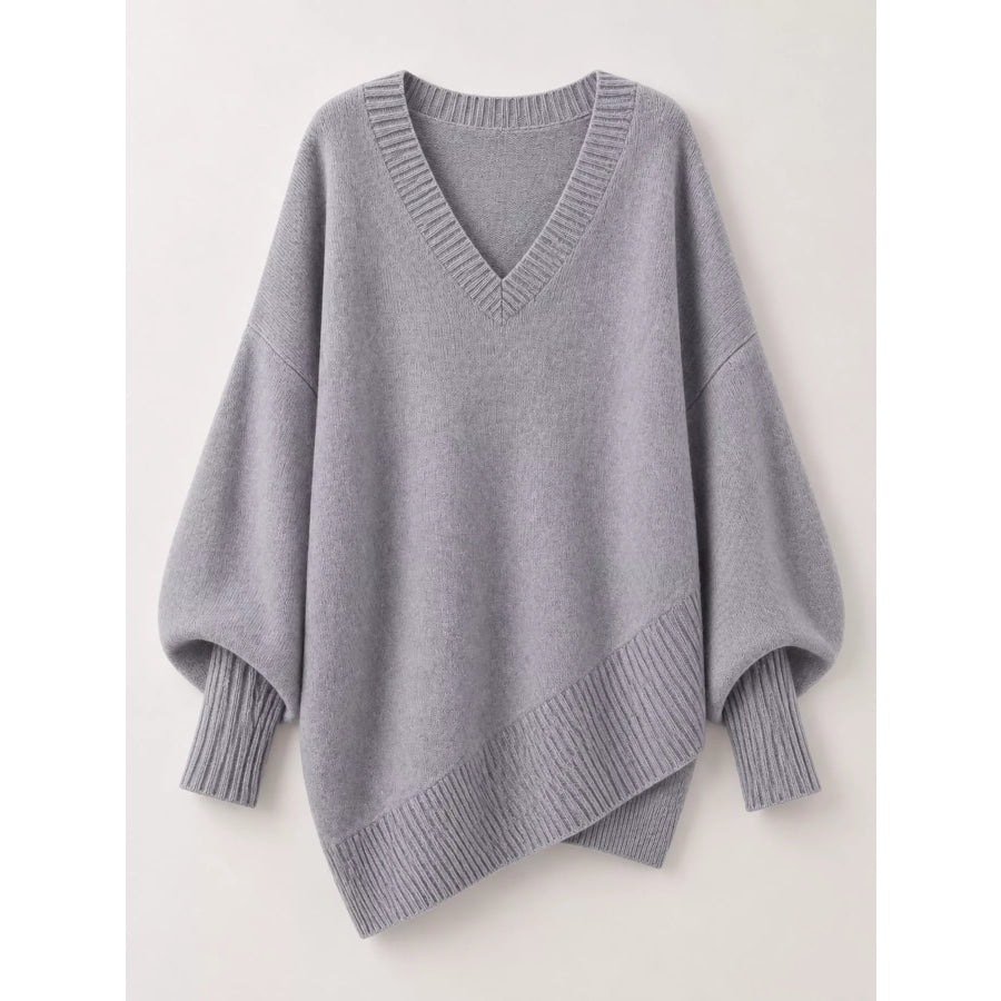 Full Size V-Neck Oversized Batwing Sleeve Sweater Plus Apparel and Accessories