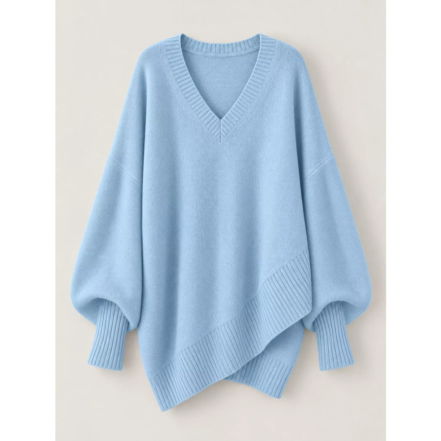 Full Size V-Neck Oversized Batwing Sleeve Sweater Plus Apparel and Accessories