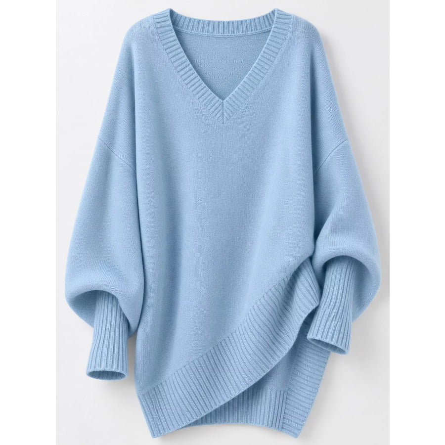 Full Size V-Neck Oversized Batwing Sleeve Sweater Plus Apparel and Accessories