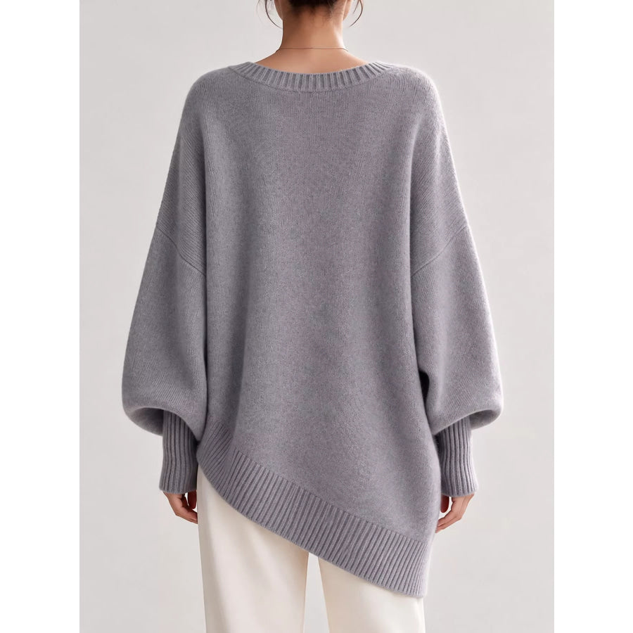 Full Size V-Neck Oversized Batwing Sleeve Sweater Plus Apparel and Accessories