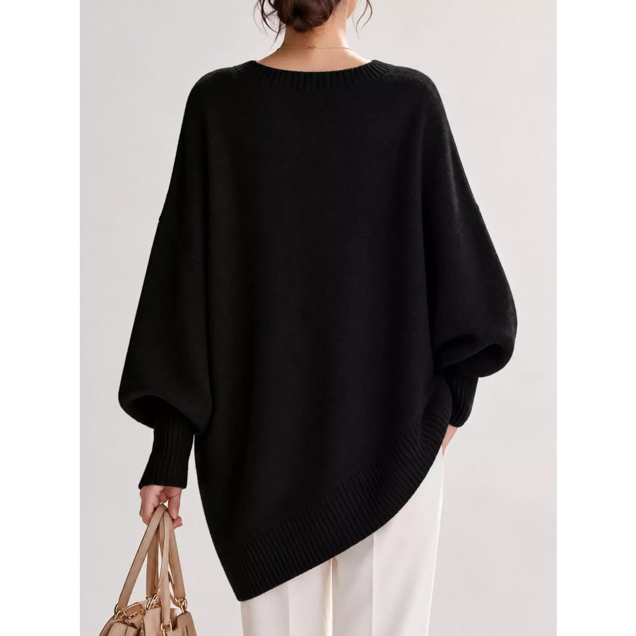 Full Size V-Neck Oversized Batwing Sleeve Sweater Plus Apparel and Accessories