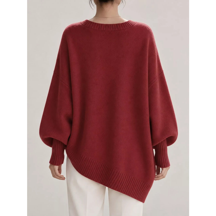 Full Size V-Neck Oversized Batwing Sleeve Sweater Plus Apparel and Accessories