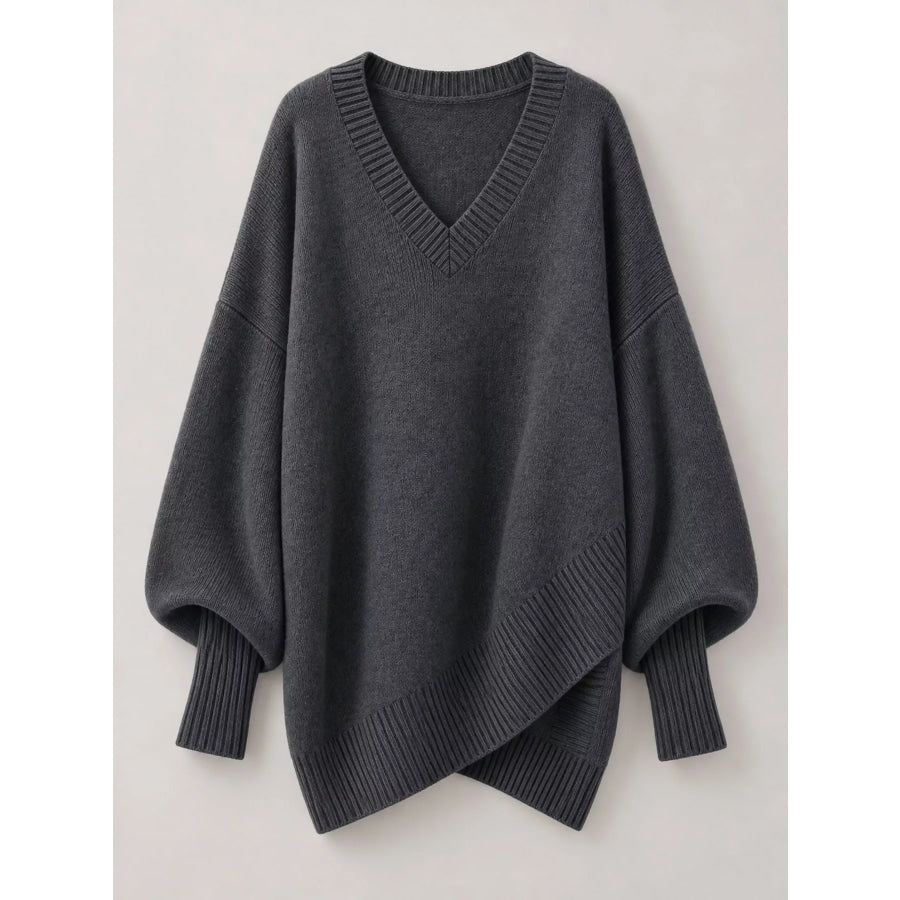 Full Size V-Neck Oversized Batwing Sleeve Sweater Plus Apparel and Accessories