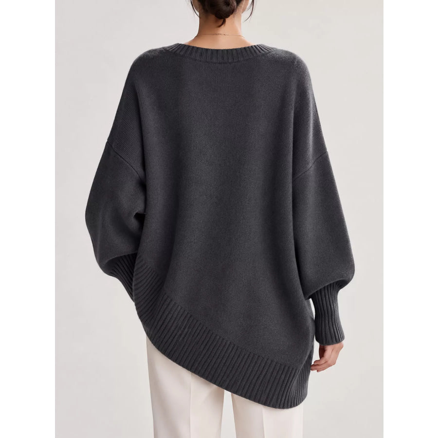 Full Size V-Neck Oversized Batwing Sleeve Sweater Plus Apparel and Accessories