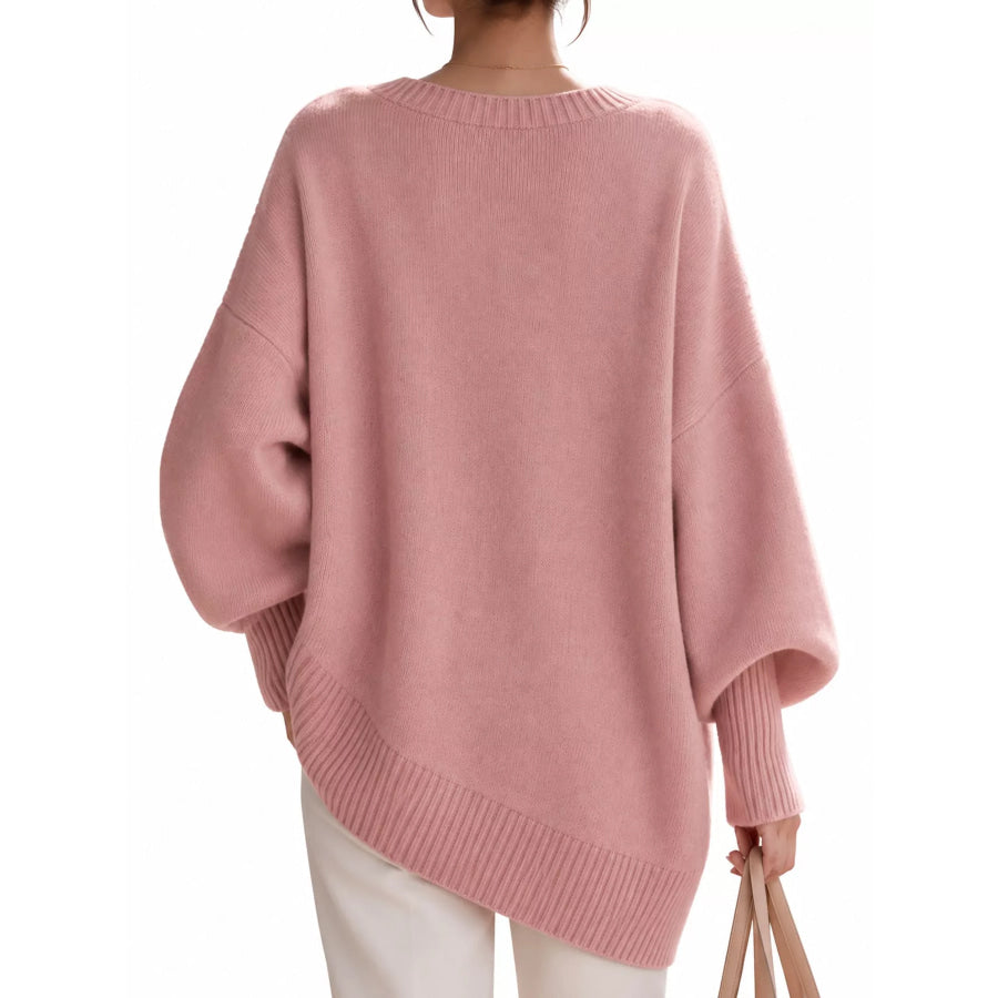 Full Size V-Neck Oversized Batwing Sleeve Sweater Plus Apparel and Accessories