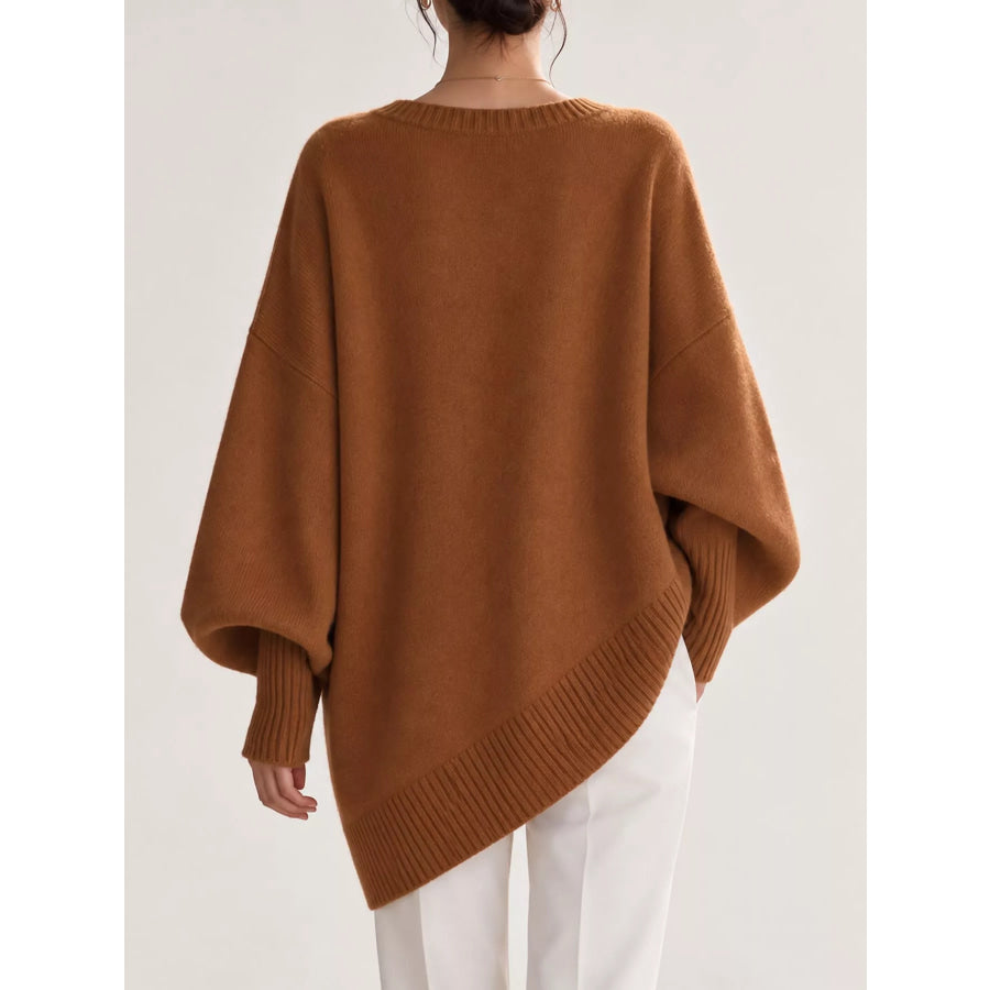 Full Size V-Neck Oversized Batwing Sleeve Sweater Plus Apparel and Accessories