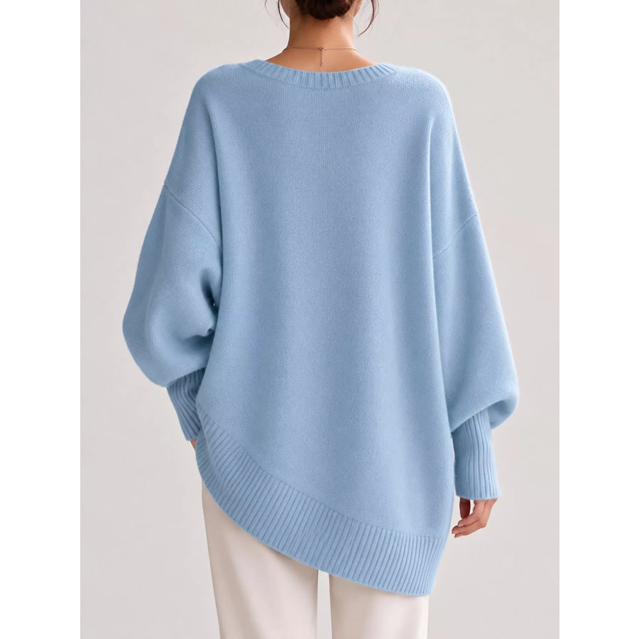 Full Size V-Neck Oversized Batwing Sleeve Sweater Plus Apparel and Accessories