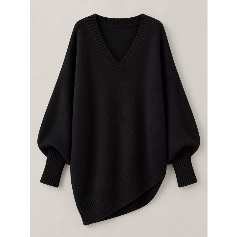Full Size V-Neck Oversized Batwing Sleeve Sweater Plus Apparel and Accessories
