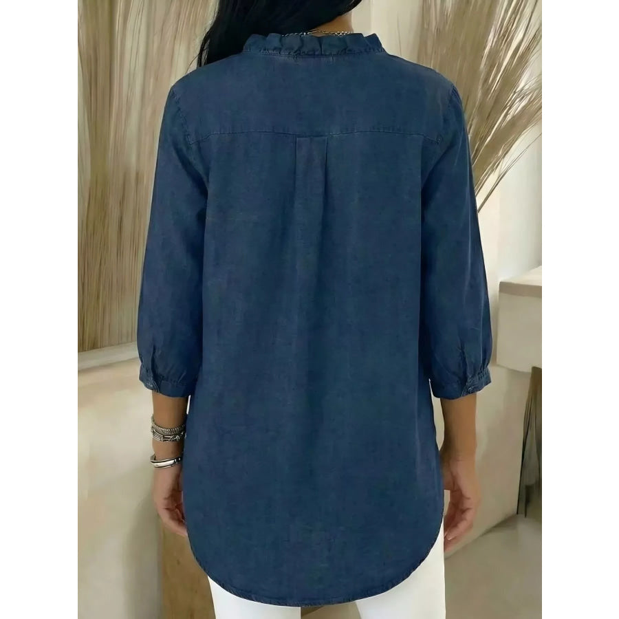 Full Size V-Neck Ruffled Button Down Shirt Plus Size Apparel and Accessories