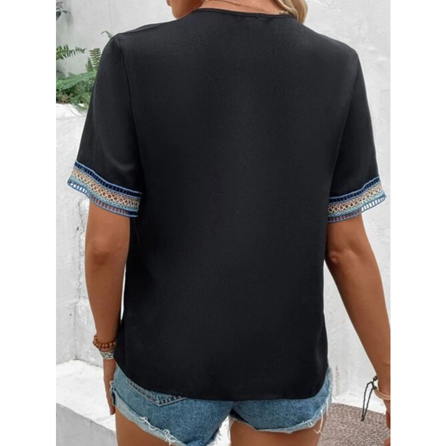 Full Size V - Neck Short Sleeve Blouse Apparel and Accessories