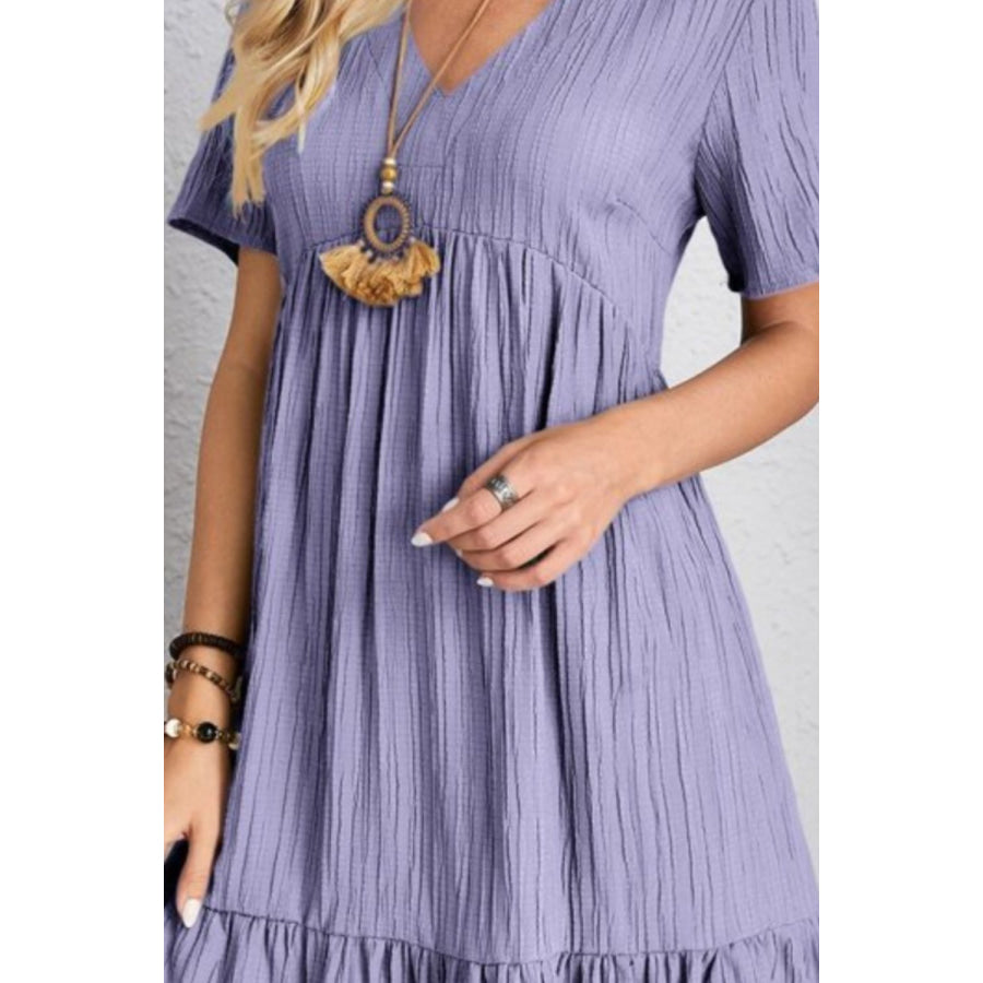 Full Size V-Neck Short Sleeve Dress Apparel and Accessories