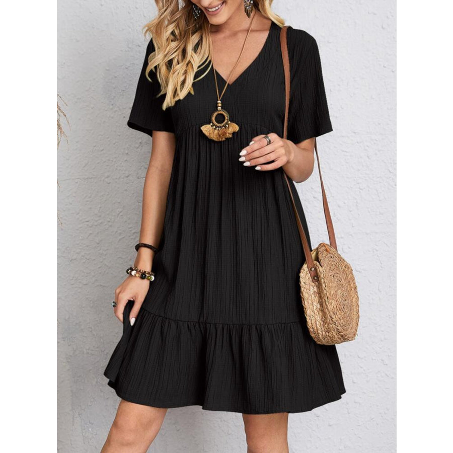 Full Size V-Neck Short Sleeve Dress Apparel and Accessories