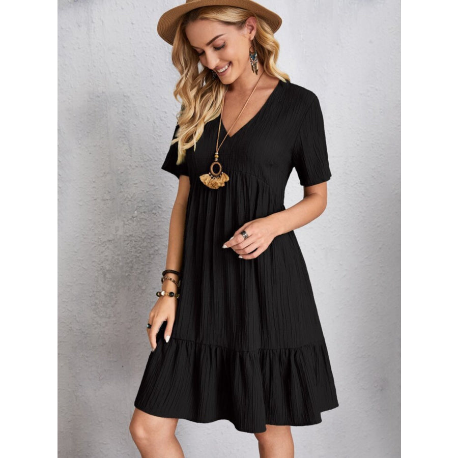 Full Size V-Neck Short Sleeve Dress Apparel and Accessories