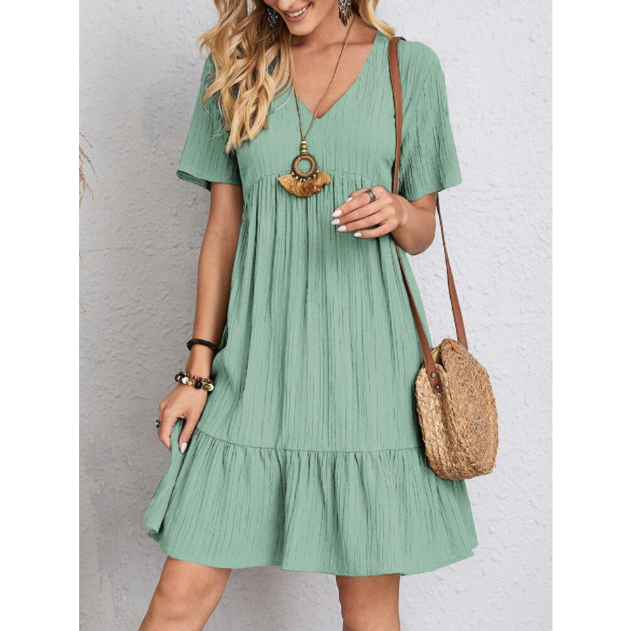 Full Size V-Neck Short Sleeve Dress Apparel and Accessories