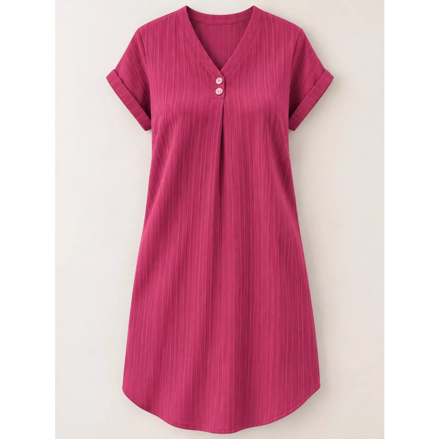 Full Size V-Neck Short Sleeve Midi Dress Plus Apparel and Accessories
