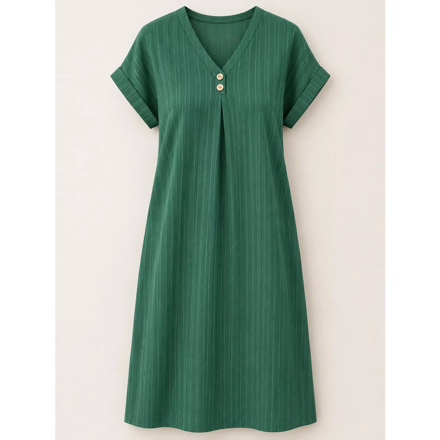 Full Size V-Neck Short Sleeve Midi Dress Plus Apparel and Accessories