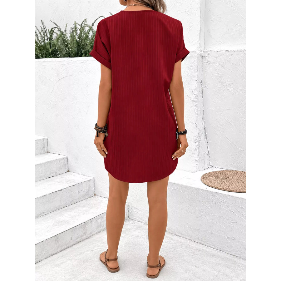 Full Size V-Neck Short Sleeve Midi Dress Plus Apparel and Accessories