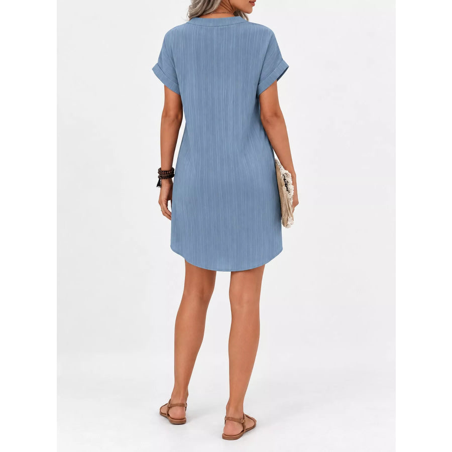 Full Size V-Neck Short Sleeve Midi Dress Plus Apparel and Accessories