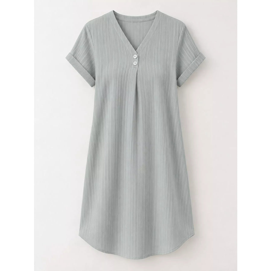 Full Size V-Neck Short Sleeve Midi Dress Plus Apparel and Accessories