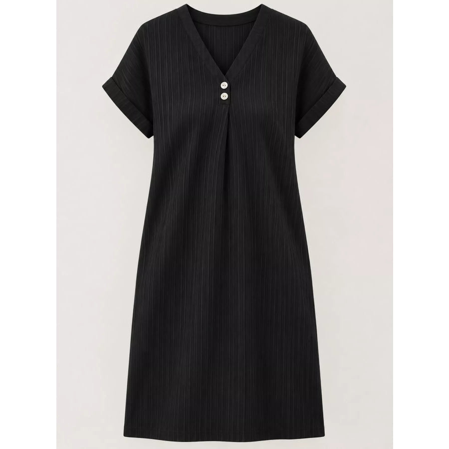 Full Size V-Neck Short Sleeve Midi Dress Plus Apparel and Accessories