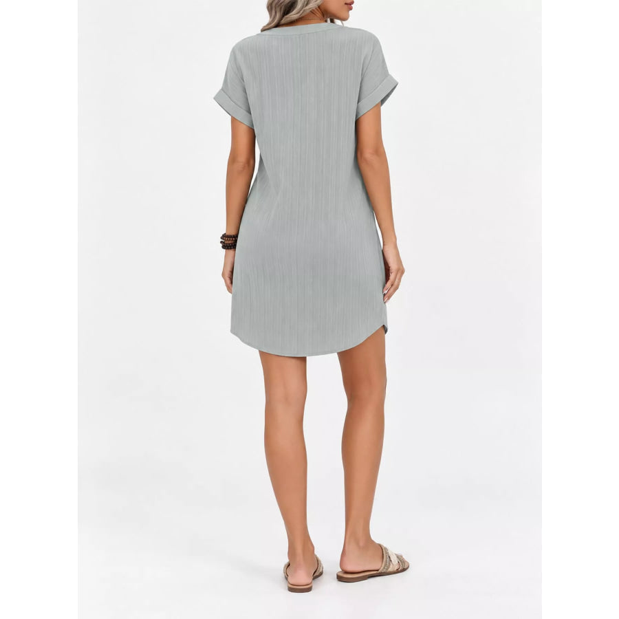 Full Size V-Neck Short Sleeve Midi Dress Plus Apparel and Accessories