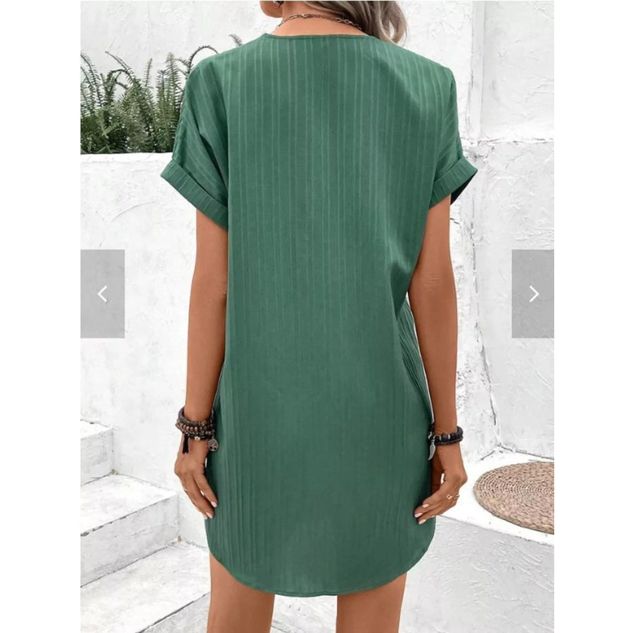 Full Size V-Neck Short Sleeve Midi Dress Plus Apparel and Accessories