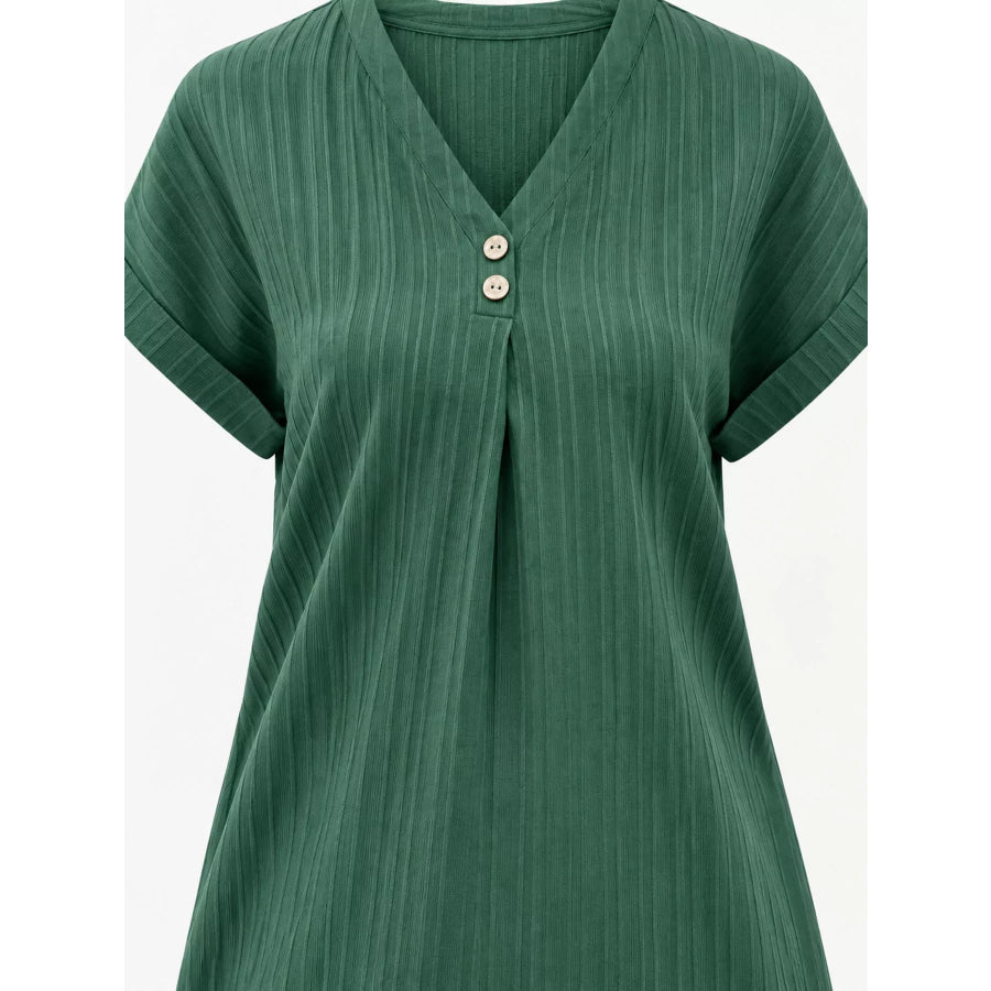 Full Size V-Neck Short Sleeve Midi Dress Plus Apparel and Accessories
