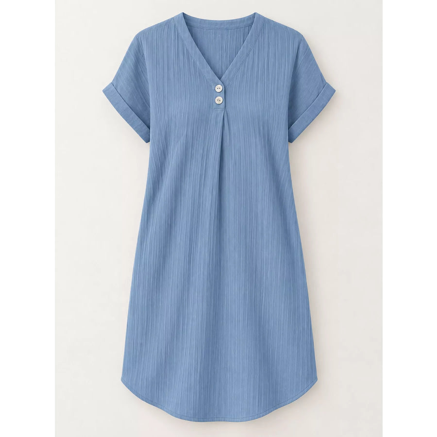 Full Size V-Neck Short Sleeve Midi Dress Plus Apparel and Accessories