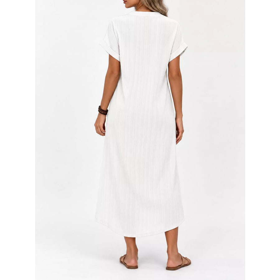 Full Size V-Neck Short Sleeve Midi Dress Plus Apparel and Accessories