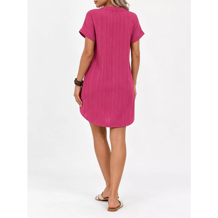 Full Size V-Neck Short Sleeve Midi Dress Plus Apparel and Accessories