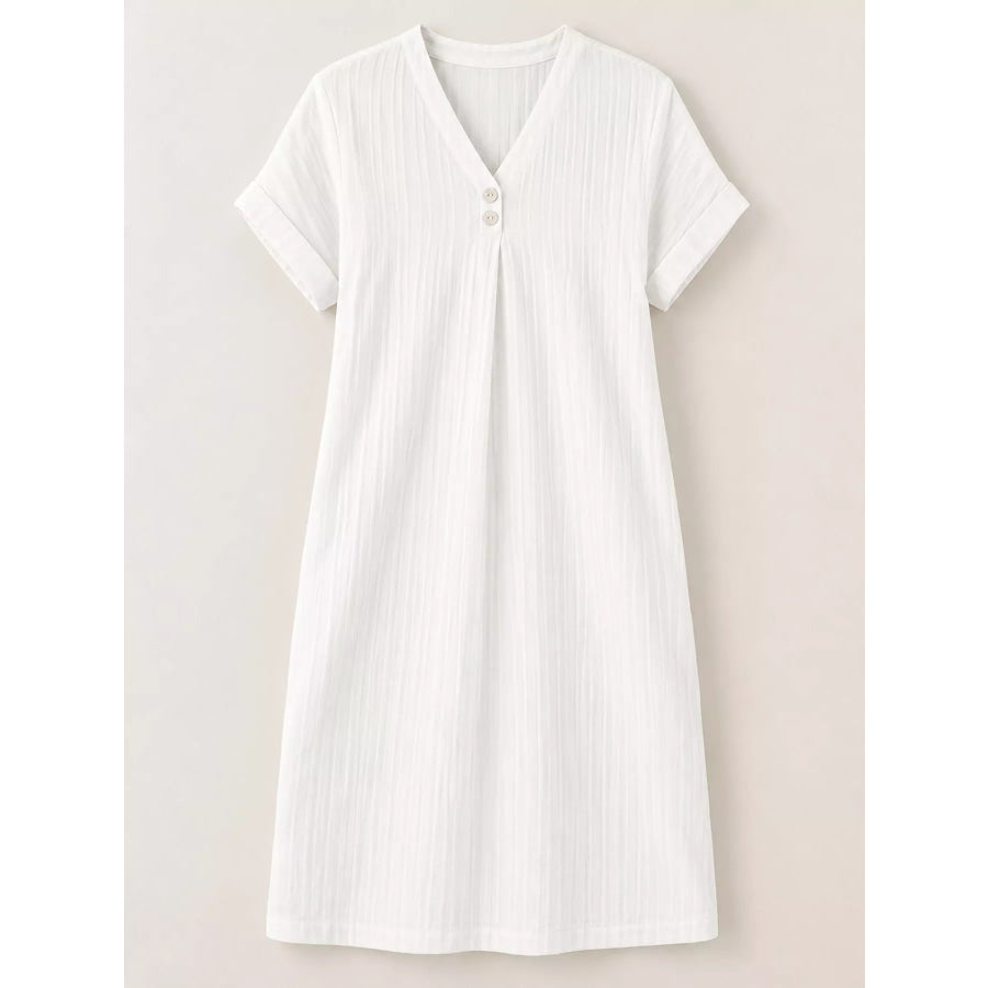 Full Size V-Neck Short Sleeve Midi Dress Plus Apparel and Accessories