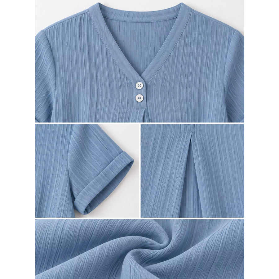 Full Size V-Neck Short Sleeve Midi Dress Plus Apparel and Accessories