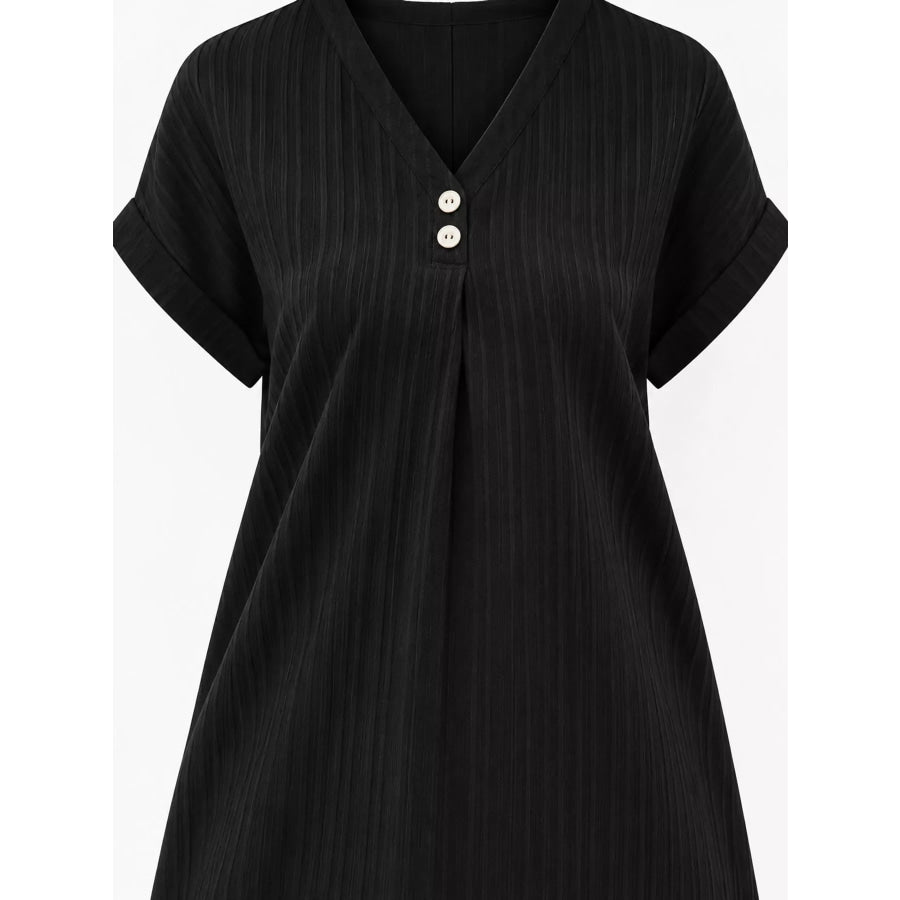 Full Size V-Neck Short Sleeve Midi Dress Plus Apparel and Accessories