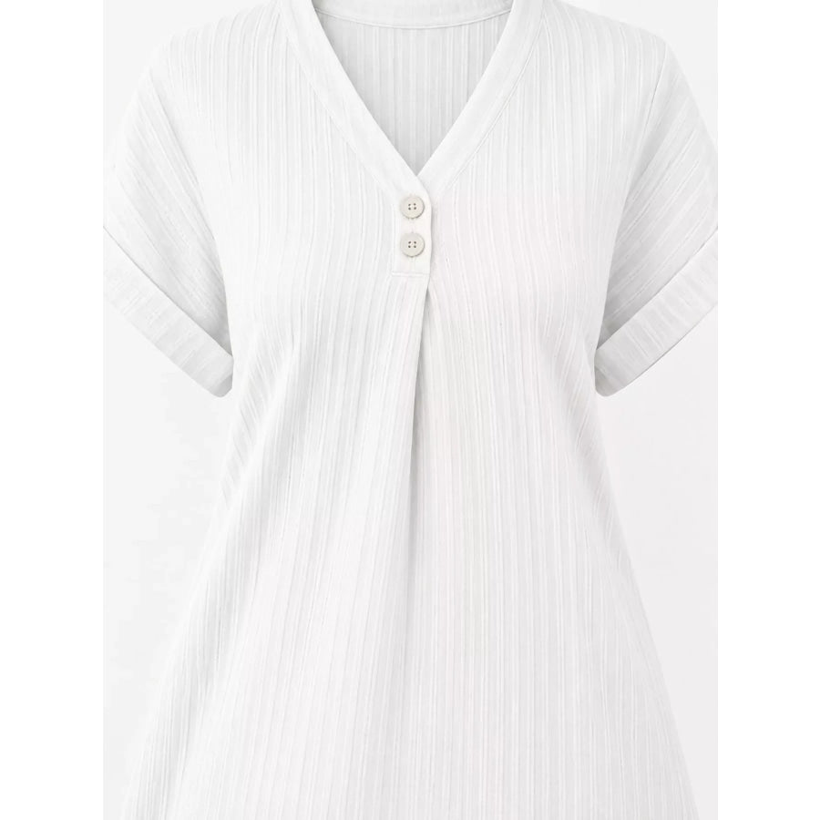 Full Size V-Neck Short Sleeve Midi Dress Plus Apparel and Accessories