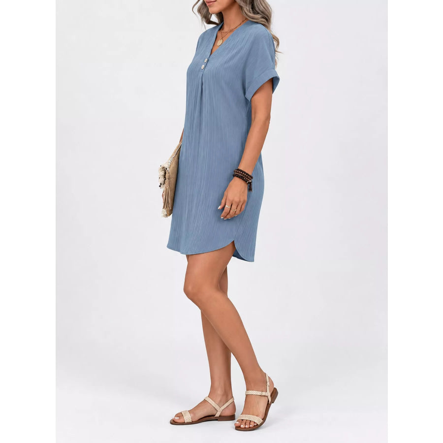 Full Size V-Neck Short Sleeve Midi Dress Plus Apparel and Accessories