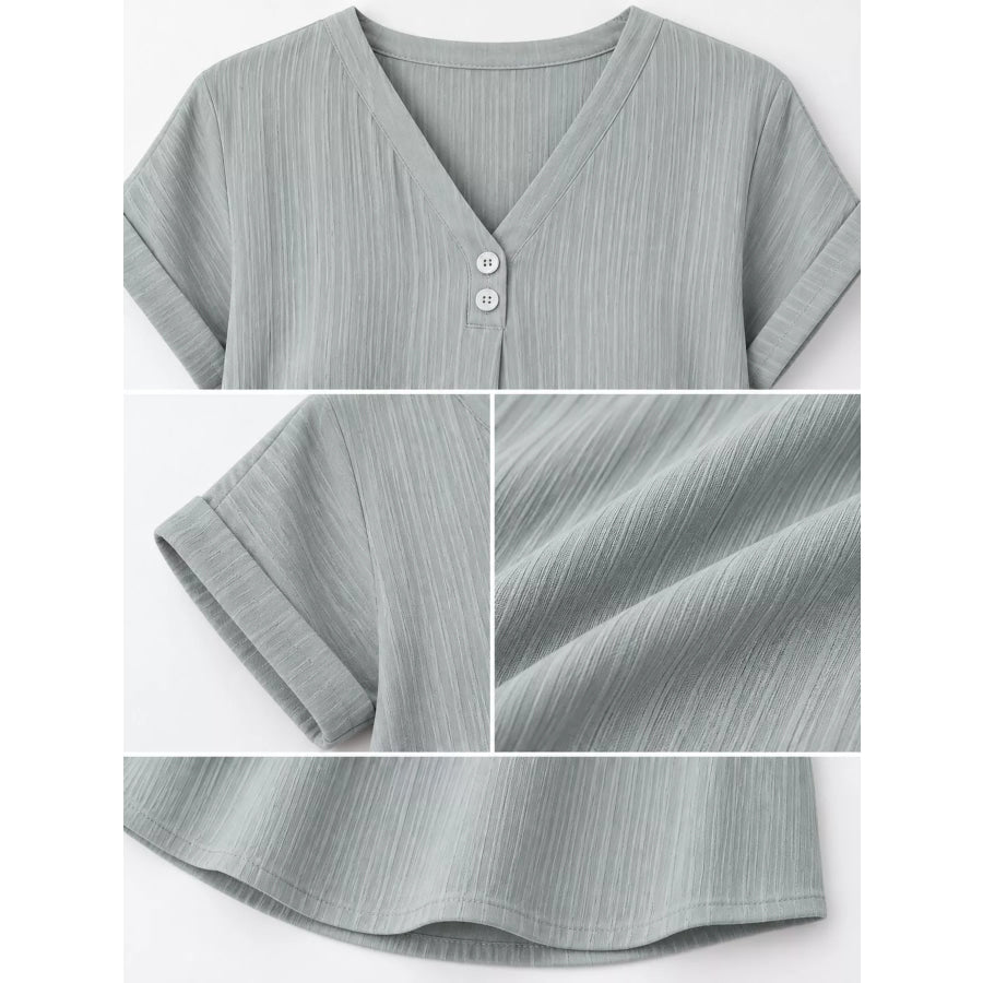 Full Size V-Neck Short Sleeve Midi Dress Plus Apparel and Accessories