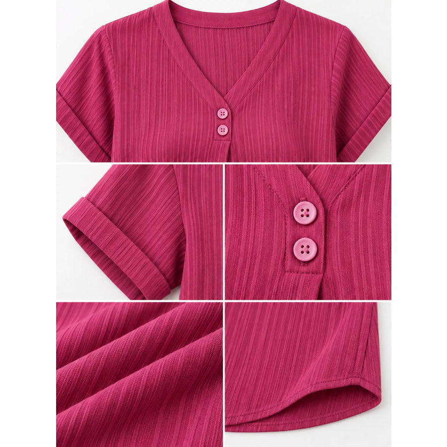 Full Size V-Neck Short Sleeve Midi Dress Plus Apparel and Accessories