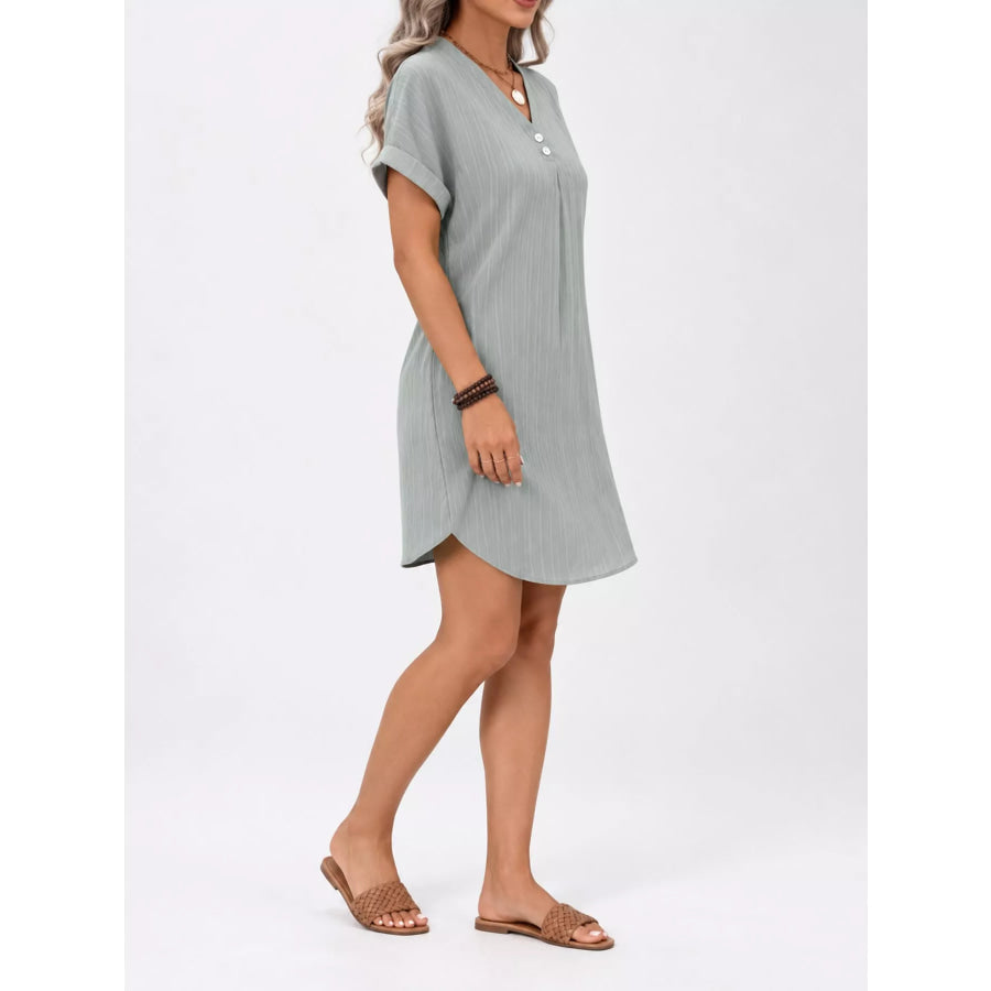 Full Size V-Neck Short Sleeve Midi Dress Plus Apparel and Accessories