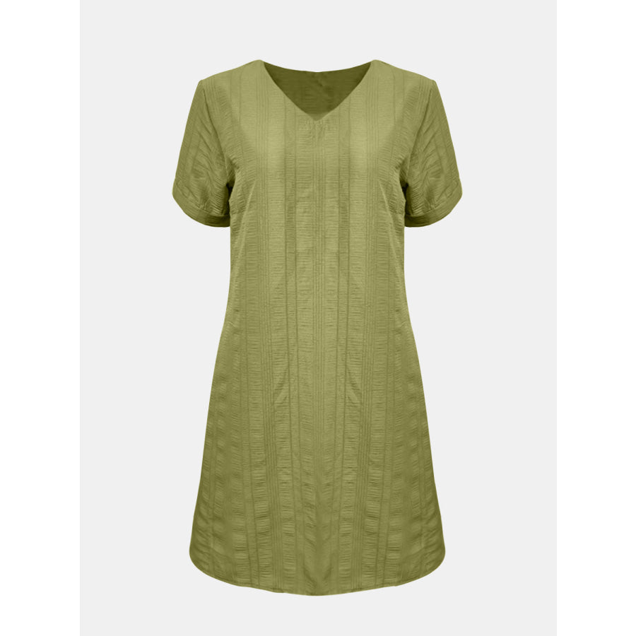 Full Size V - Neck Short Sleeve Mini Dress Chartreuse / S Apparel and Accessories