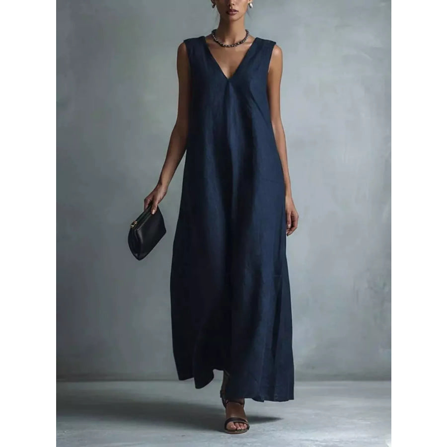 Full Size V-Neck Sleeveless Maxi Dress Plus Dark Blue / S Apparel and Accessories