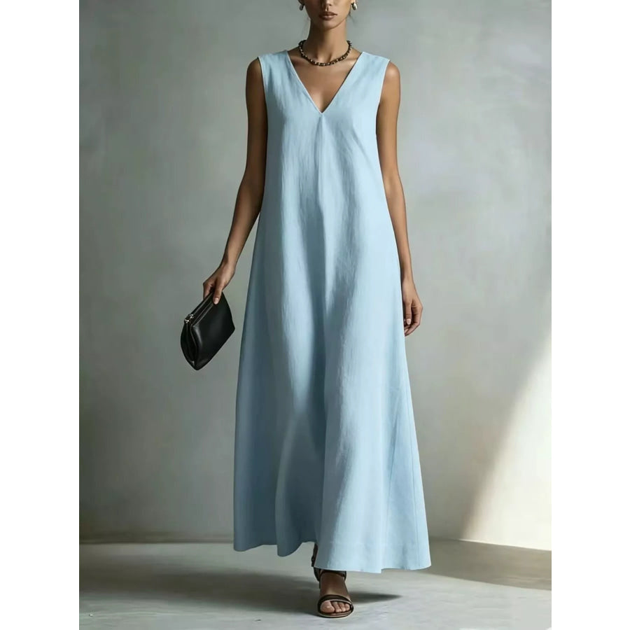 Full Size V-Neck Sleeveless Maxi Dress Plus Light Blue / S Apparel and Accessories
