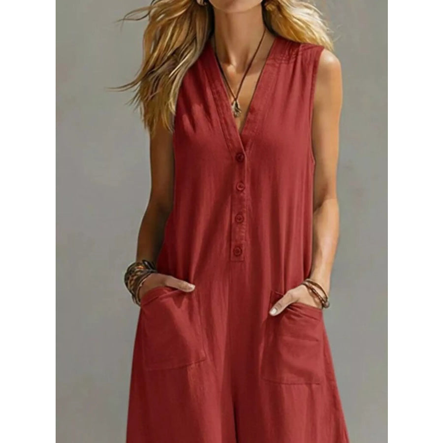Full Size V-Neck Sleeveless Wide-Leg Jumpsuit Plus Size Apparel and Accessories