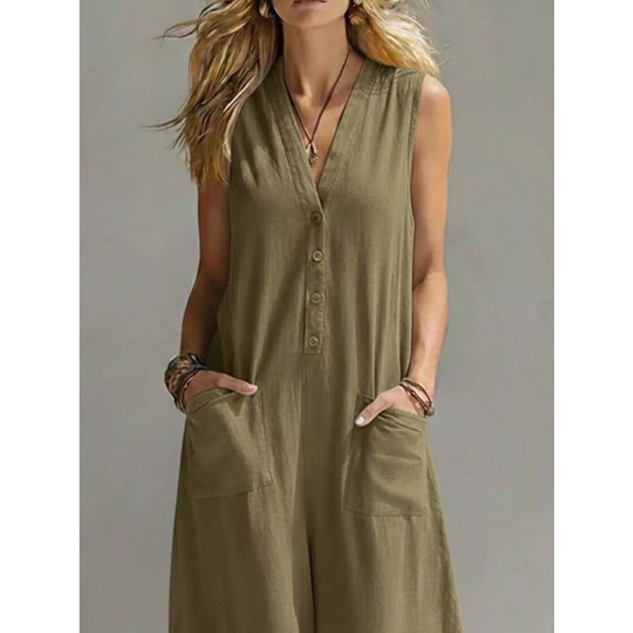 Full Size V-Neck Sleeveless Wide-Leg Jumpsuit Plus Size Apparel and Accessories