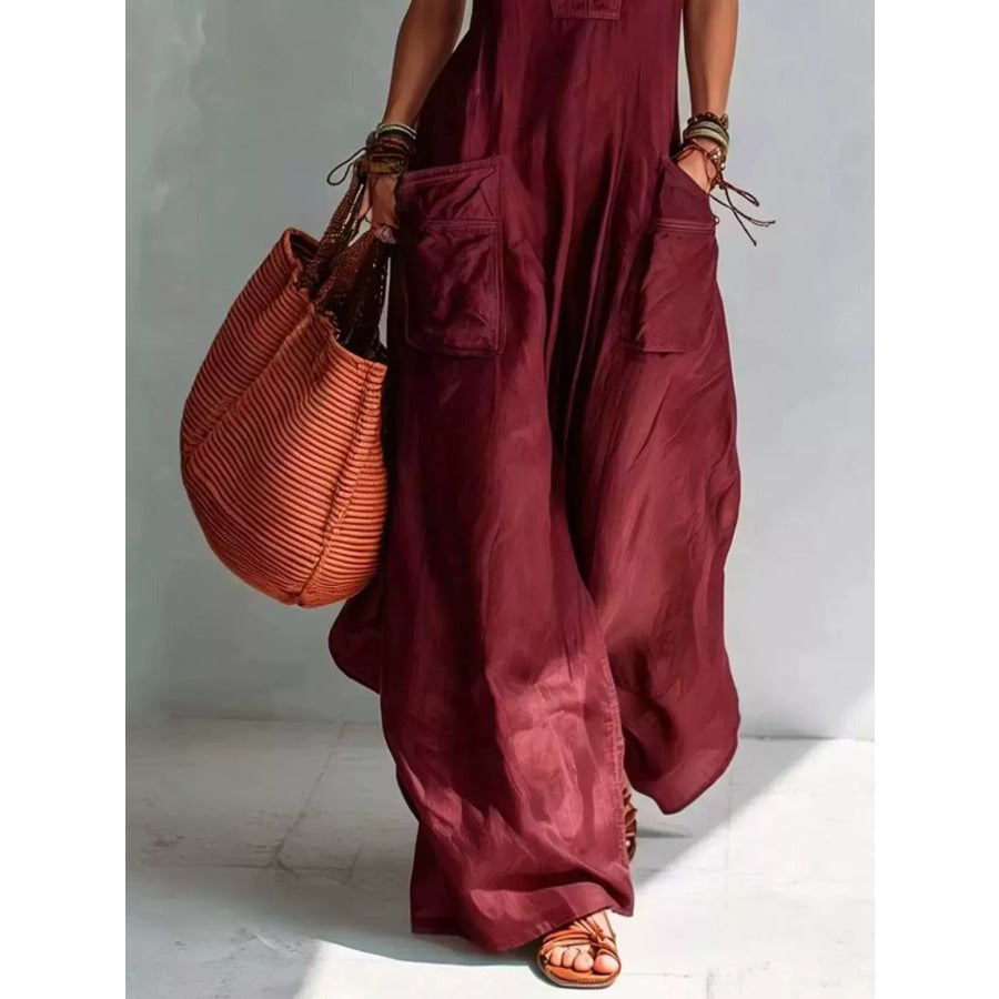 Full Size V-Neck Sleeveless Wide-Leg Jumpsuit Plus Size Apparel and Accessories