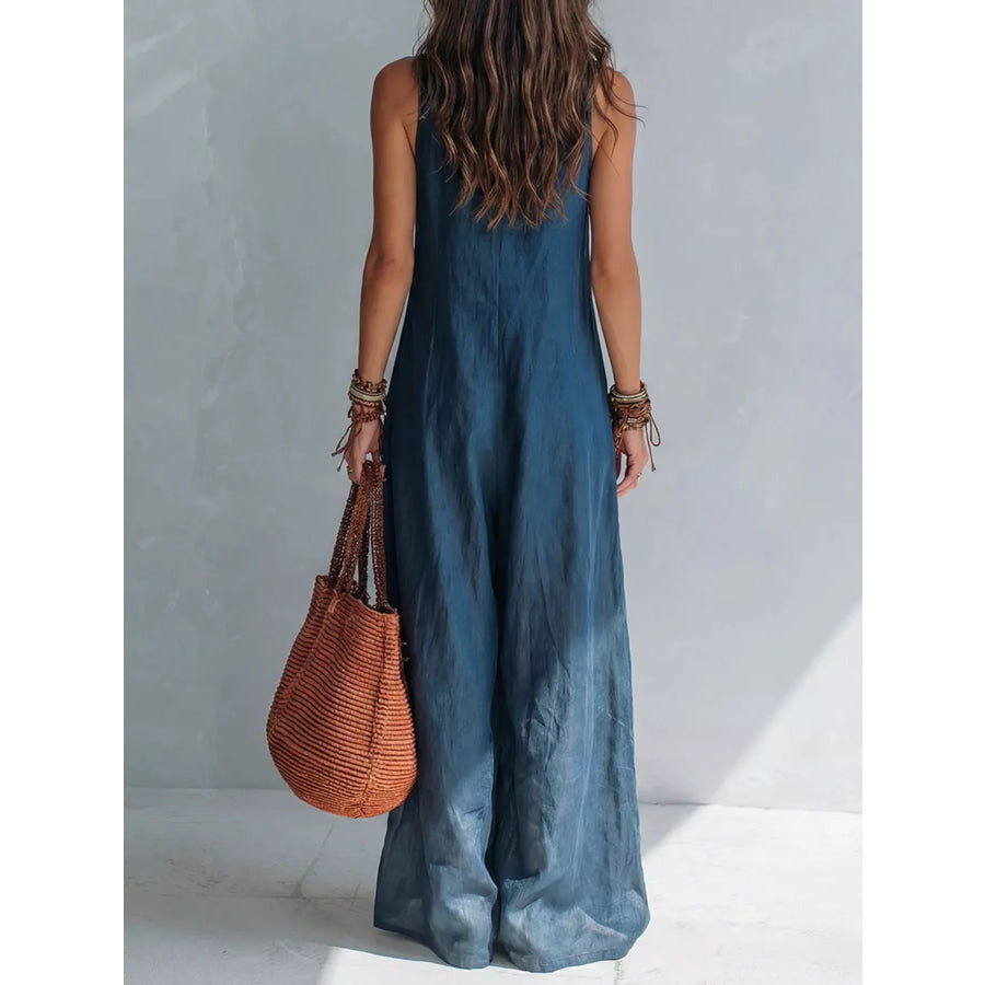 Full Size V-Neck Sleeveless Wide-Leg Jumpsuit Plus Size Apparel and Accessories