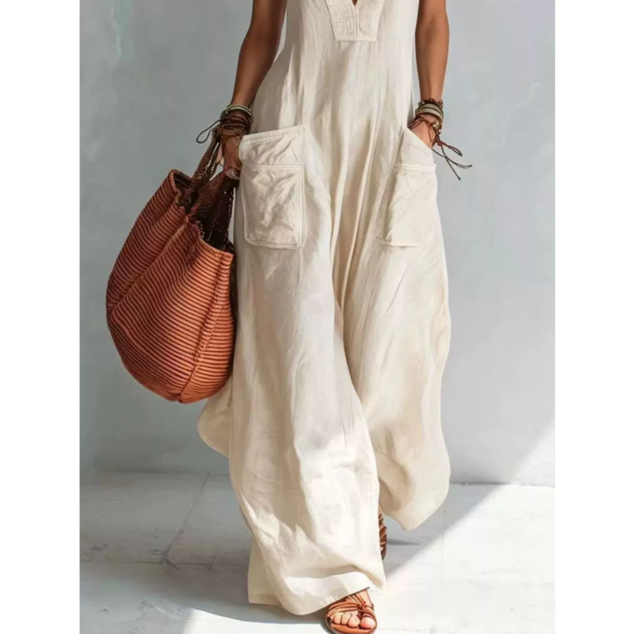 Full Size V-Neck Sleeveless Wide-Leg Jumpsuit Plus Size Apparel and Accessories