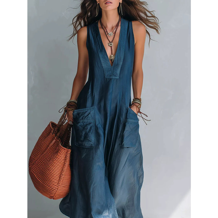Full Size V-Neck Sleeveless Wide-Leg Jumpsuit Plus Size Apparel and Accessories
