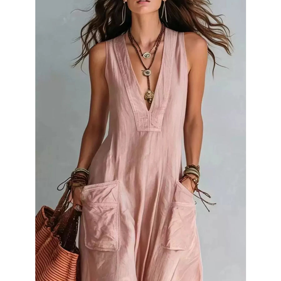 Full Size V-Neck Sleeveless Wide-Leg Jumpsuit Plus Size Apparel and Accessories